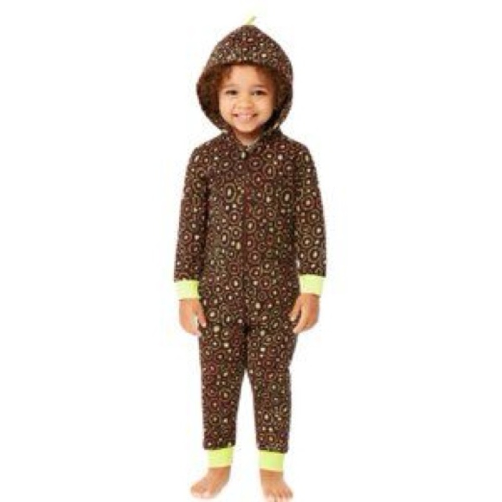 Cat & Jack Kids Long Sleeve Dino Union Suit in a Brown, Hooded Microfleece